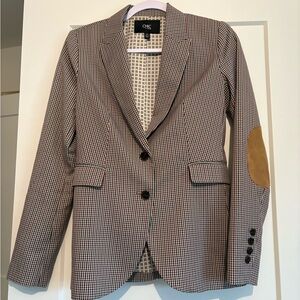CHIC Black and Brown Houndstooth Blazer with Tan Elbow Patch